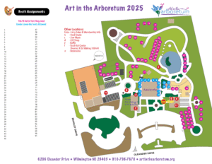 map of arboretum grounds with locations of booth spaces for art show
